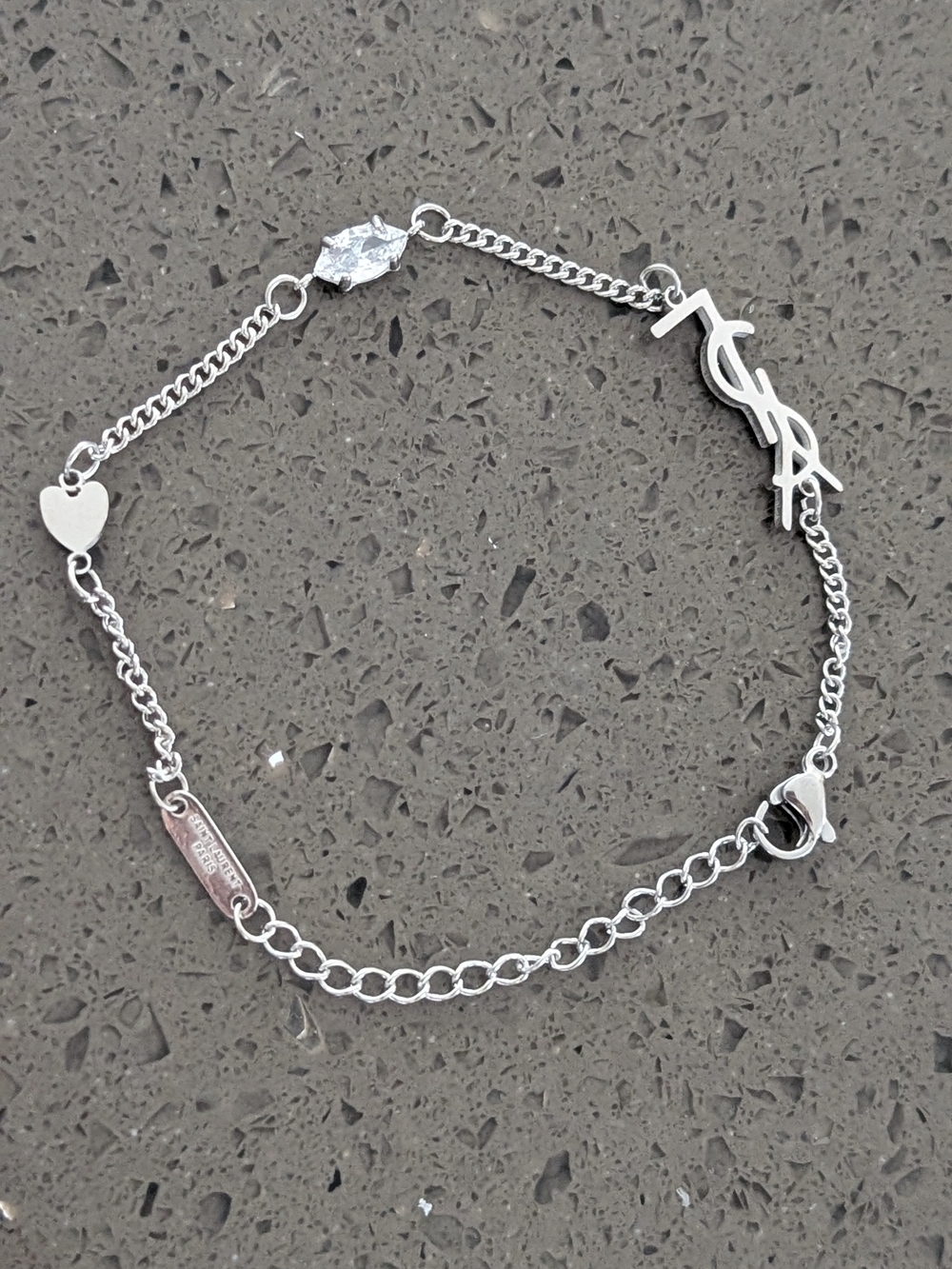 Silver-Tone Heart & Logo Charm Bracelet - Elegant Sterling Look Nwot Inspired